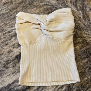 Strapless Cream Twist-Front Sweater Top NWOT